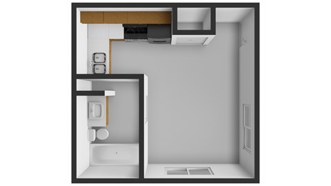 Floor plan for studio, 1 bath, 400 sqft